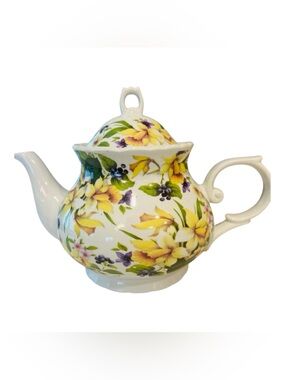 Vintage Sadler England Yellow Daffodil Floral Porcelain Teapot Spring Bouquet